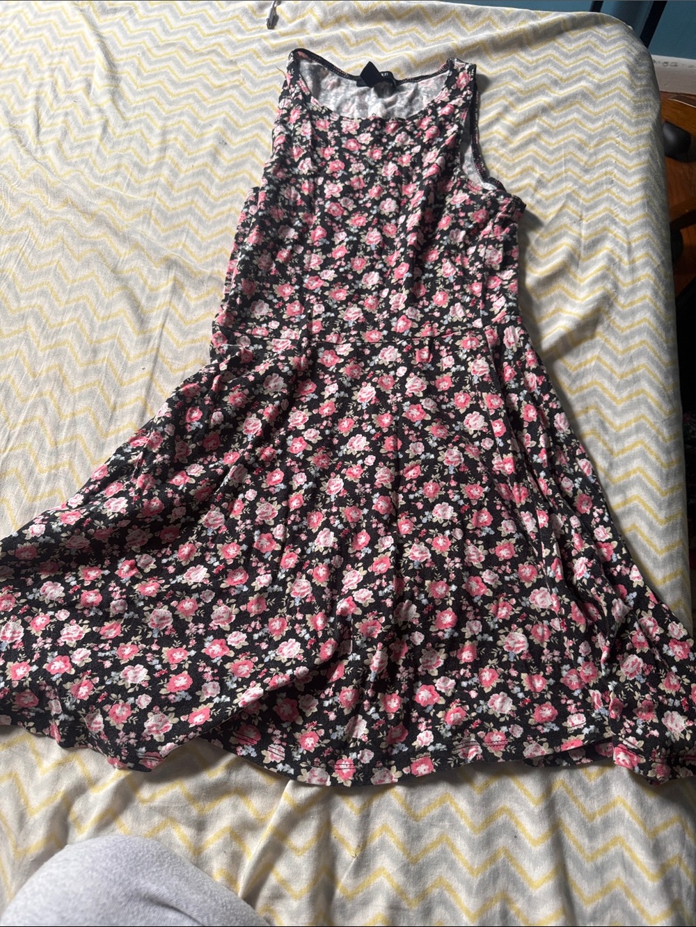 Forever 21 Black Floral Fit-and-Flare Dress with Pink Roses